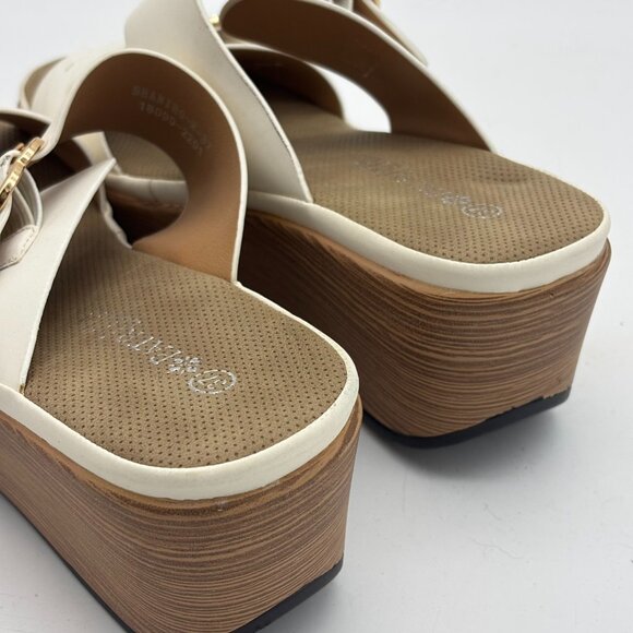 Patrizia Womens 37 White Platform Wedge Sandals Gold Buckle Slide Slip On Shoes - Picture 4 of 7